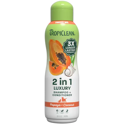 TropiClean Papaya + Coconut Pet Shampoo & Conditioner, 3X Long Lasting Fragrance, 20oz
