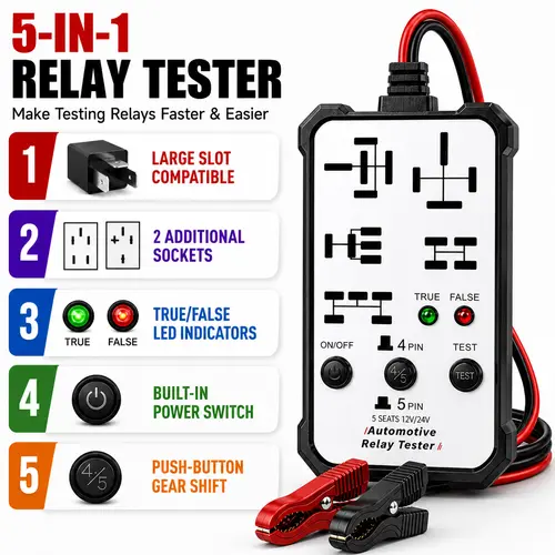 Car Relay Tester 12V/24V,7-in-1 Automotive Diagnostic Tool with LED Indicator, Fast Car Circuit Checker for Easy Troubleshooting & Repair
