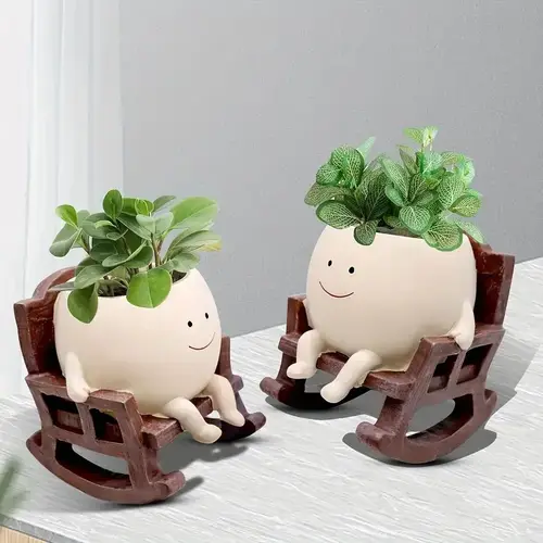 Cute Cartoon Design Resin Flower Vase, Chair Shape Decorative Planter with Drainage Hole, Home Office Desk Plant Holder, Home Decor Pots, Modern Home Decoration