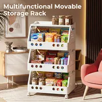 5 Tier Stackable Rolling Storage Cart with Wheels, Foldable Freely Combinable Storage Shelf, Multi-Form & Multi-Scene Multi-Purpose Plastic Organizer Rack, Mobile Storage Trolley for Kitchen Pantry, Fruits Vegetables, Snacks, Bedroom and Bathroom