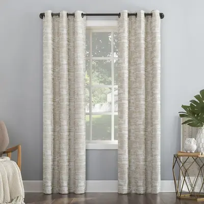 40"x63" Sun Zero Parrish Distressed Grid Thermal 100% Blackout Grommet Curtain Panel Linen