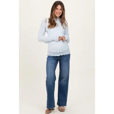 Pinkblush Blue Medium Wash Wide Leg Maternity Jeans 30