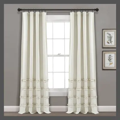 Set of 2 95"x40" Farmhouse Vintage Stripe Yarn Dyed Cotton Light Filtering Window Curtain Panels Beige/White - Lush Décor