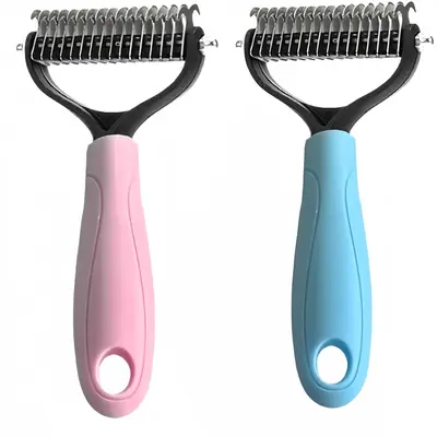 Pet Combs Professional Pet Deshedding Brush 2 Sided Dematting Dog Comb Cat Brush Rake Puppy Grooming Tools Undercoat Shedding Flying Hair(Blue and Pink),Summervibes Father's Day Gift summerwins