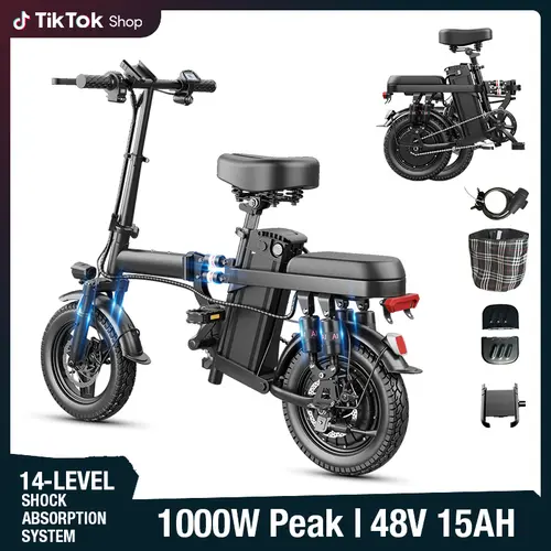 Ebikes for Adults - Electric Folding Ebike with 500W Motor, 48V 15Ah Battery, 45Km Range, 14-Level Shock Absorption, UL2849 Certified