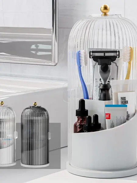Toothbrush Holders with Sliding Lid, Rotating 3 Slots Bathroom Organizer Countertop, Tooth Brush Toothpaste Holder Bathroom Counter Stand Sink Organizer Caddy for Vanity