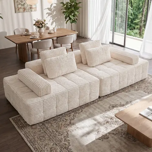 XYTLBQE Modular Loveseat Couch - 113in Seamless Compact Frameless Corduroy Furniture, Ergonomic Multifunctional Floor Sofa Bed, Durable Fully Assembled Living Room Furniture for Reading Nooks (Shipped as 2 Pieces)