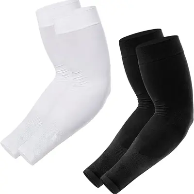 2Pairs UV Protection Arm Sleeves, Black White Cooling Compression Sleeves for Outdoor Sports