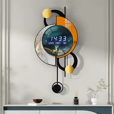 Homary 26" Acrylic Silent Wall Clock - Voice-Activated Function, Dual Power Supply