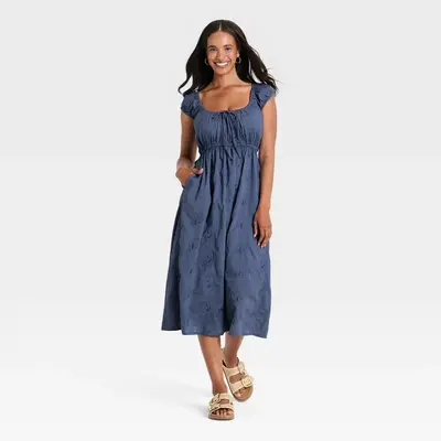 Women's Cap Sleeve Eyelet Midi Sundress - Universal Thread
