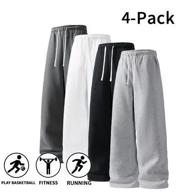4-Pack Fall & Winter Styles Ultra-Soft Wide-Leg Sweatpants | Breathable athletic pants for basketball, running, and gym (optional 4-pack and 2-pack)