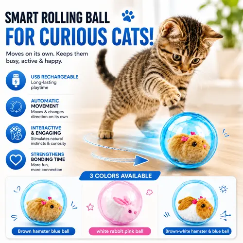 Boredom Buster Smart Cat Toy  USB Rechargeable Auto-Rolling Ball with Mouse Hands-Free Play for Indoor Cats
