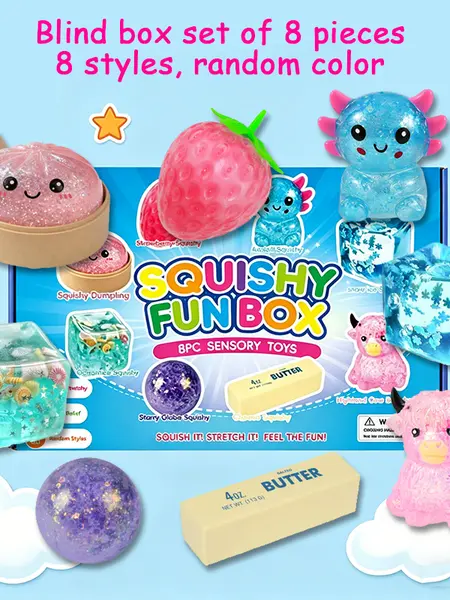 8-Piece Set Squishy Box, Malt Sugar Stress Relief Fidget Toys, Sensory Bundle, Creative Slow-Return Squishy, Party Gift, 8 Different Styles