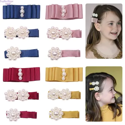 Girls Pearl Bow Hair Clips, Handmade Woven Webbing Bangs Fringe Barrettes, Baby All‑Wrapped Fabric Pearl Headdress, Soft Non‑Slip Kids Hair Accessories for Daily Hairstyling, School Wear, Casual Outings & Sweet Princess‑Style Party Looks