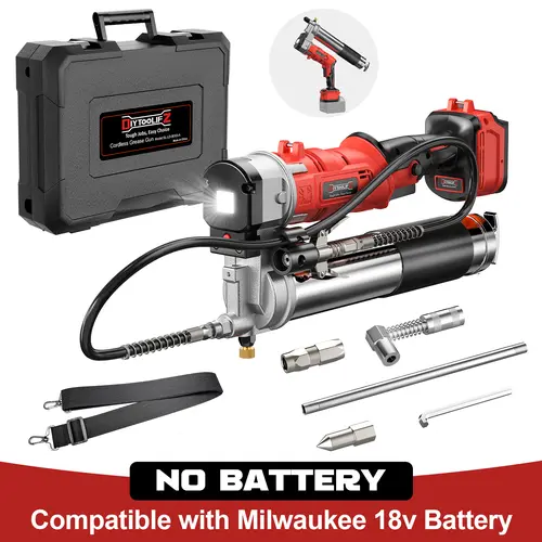 Cordless Grease Gun Compatible with Milwaukee/DeWalt Battery(NO BATTERY!!), 12000PSI, Dual Pistol & in-Line Grip, Works with Bulk & Cartridge Grease, with 39" Hose & 4 Couplers summervibes