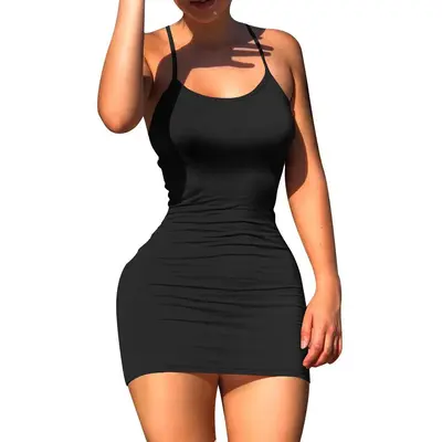 USBOUTIQUECHIC Women's Stretchy Sleeveless Bodycon Mini Dress, Womenswear, Polyester Soft Breathable Fabric, Casual Lounge Everyday Relaxed Fit
