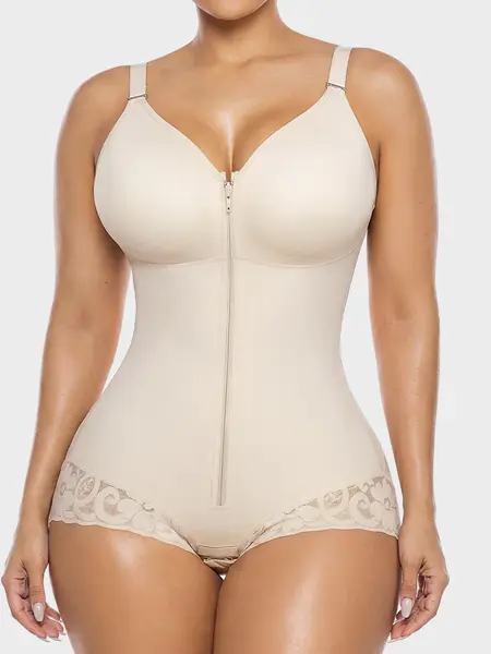 LUXSEREN Women's Basic Minimalist Faja Shapewear Bodysuit - Adjustable Straps, Zippered Lace-Trimmed Waist Trainer with Tummy Control, Hip Compression, Breathable Fabric, Bottom Support, All-Season Slimming, Postpartum Recovery Fit, Shaper Waist Trainer,,