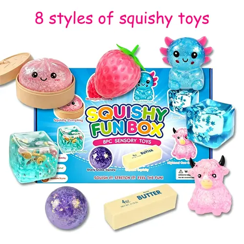 8 Pack Squishy Fidget Stress Relief Toys, Assorted Styles, Rebound Sensory Decompression Toys, Creative Party Gifts for Kids and Adults