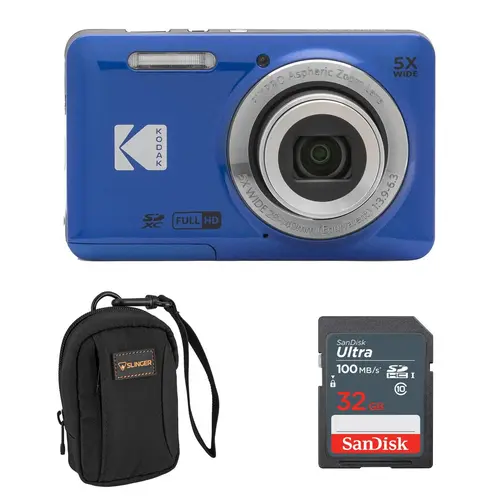 Kodak KODAK PIXPRO FZ55-BK 16MP Digital Camera 5X Optical Zoom 28mm Wide Angle 1080P Full HD Video 2.7" LCD Vlogging Camera. Bundle with SD Card and Slinger Camera bag