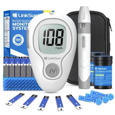 LinkSun G-425-3  Glucose Monitor Starter , 10 Test Strips & 10 Lancets, or 100 Strips Refill, No Coding, Large Display, Diabetes   for Home Use, Travel Case Included Healthcare,Dealsforyoudays,fathersdaygift,summerwins,summeressentials
