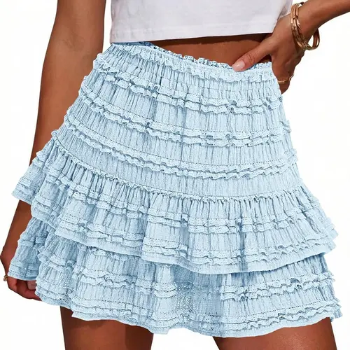 Fisoew Women's Ruffle Skort Pantskirts, High Waist Tiered Flowy Boho Mini Skirts with Shorts, Casual Summer Golf Tennis Womenswear Bottoms,summerwins,summeroutfits,vacationoutfits,beachoutfits