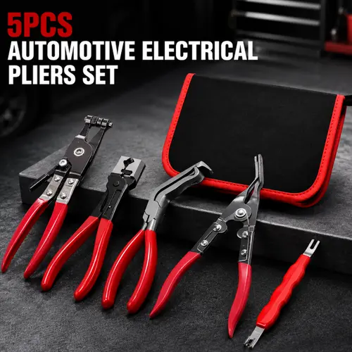 5-piece automotive electrical disconnect tool set — high carbon steel 60° connector separator, hose clamp pliers, hose removal tools, DIY tools, wiring terminal removal tools, includes portable storage bag — Father’s Day gift memorial