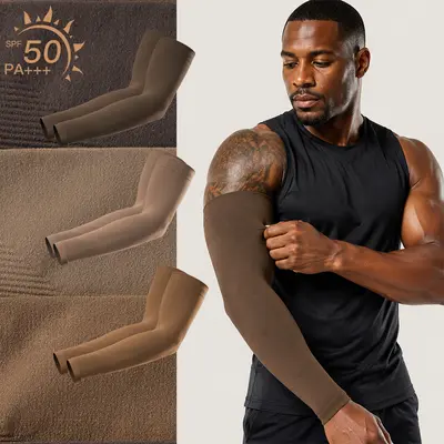 Ink Armor Sun Protection Sleeves for Brown Skin Tone Men Women UPF 50+, No-logo Tattoo Cover Up Compression Arm Sleeves for Tattoos, UV Protection Prevent Tattoo Fading & Ink Graying, Concealer for Work, Waterproof Breathable, No Slip Stretch Fit,summerwi