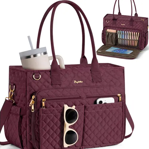 (LIVE ONLY)Bagstellar Teacher Tote Bag for Women,15.6 inch Laptop Work Tote Bags Nurse Bible with Large Cup Holder&Insulated Pocket, Waterproof Quilted Utility,Multiple Pockets,Shoulder Crossbody Organiser for Daily,Travel,School College