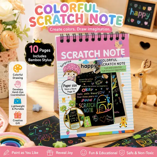 JUPITEARTH Rainbow Scratch Art Paper Notebook for Kids - 1 Pack Mini Magic Scratch-Off Doodle Note Pad Craft Kit, Portable Toddler Travel Toy, Birthday Gift Art Crafting Kit Art Drawing