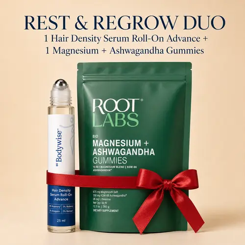 Live Lab Exclusive - The Rest & Regrow Duo | Magnesium + Ashwagandha Gummies + Hair Density Serum Roll-On Advance | Sleep Deep, Grow Strong Edition | Stress Relief & Hair Density | Restore From Within | Bio Wellness Bundle