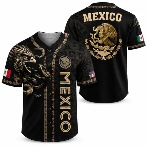 Mexican-Inspired Black Gold Eagle Snake Button Front Graphic Shirt, Aztec Pattern Short Sleeve Casual Top for Men