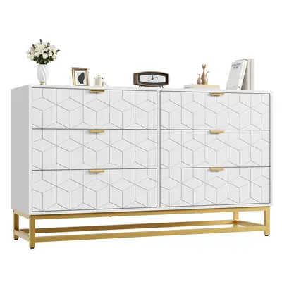 Garvee White 6 Drawer Dresser for Bedroom, 53.5 Large Dresser with Metal Legs, Modern Chest Organizer with Wide Storage, Chest of Drawers for Bedroom, Living Room, Entryway