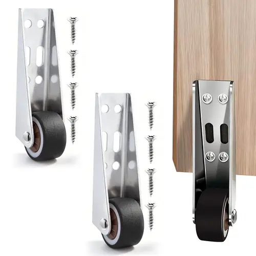 Vertical Track Roller Wheel, Heavy Duty 110LBS Sliding Door Bottom Guide, Anti-Wobble Door Stop, Nylon Wheel & Aluminum Bracket, Smooth Quiet Sliding, Easy to Install Replacement Parts for Barn Door, Interior Door, Wardrobe, Cabinet, Closet Organizer
