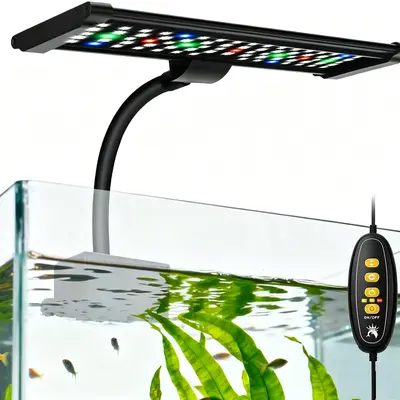 LED Aquarium Clip On Light, Full Spectrum Fish Tank Plant Light with Memory Function, DIY Mode, Adjustable Timer & Brightness, IP68 Waterproof Aquarium Lighting for Freshwater Saltwater Fish Tank