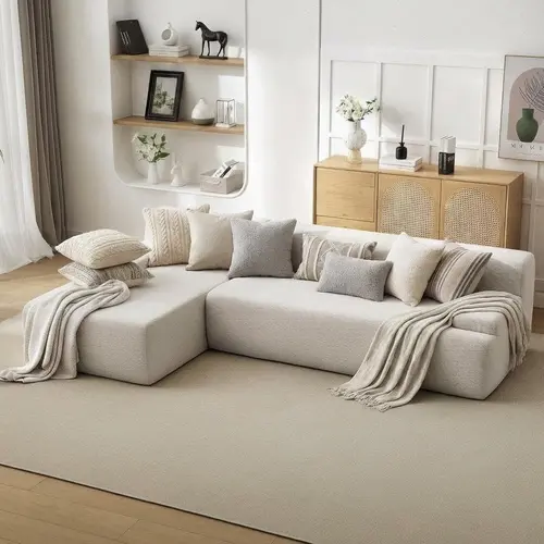 Garvee 108" Modular Cloud Marshmallow Sectional Sofa with Chaise - Customizable Sectional Couch, Fluffy Boneless, No Assembly, Contemporary Style L-Shaped Comfy Couch for Living Room, Beige