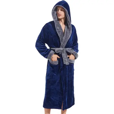 Mens Hooded Robe, Plush Long Highly Absorbent Bath robes Cozy Warm Bathrobe Fuzzy male Spa Robe With PocketsGift