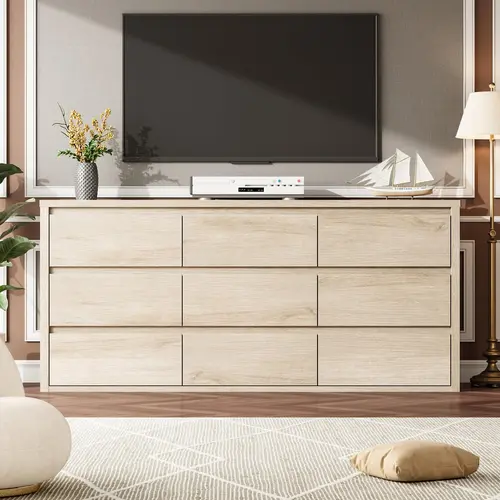 Garvee 9 Drawer Wide Modern Wood Dresser for Bedroom,Living Room, Hallway, and Entryway Handle-Free LargeStorage Chest of Drawers Organizer