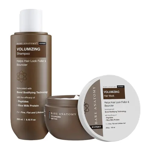Volumizing Shampoo (250ml) + Volumizing Hair Mask (250g) with Rice Milk Protein & Peptides for Fuller, Smoother & Shinier Looking Hair