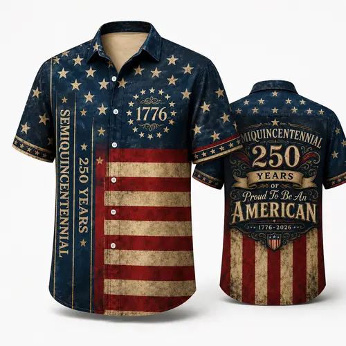 Men's Festive USA 250th Anniversary (1776-2026) Breathable Shortsleeve Hawaiian Shirt, Vintage Flag Print Americana Casual Button-Down Clothes, Fabric Top for Independence Day, Father's Day Gift Ideas, XWY01 Sports & Outdoor Wear