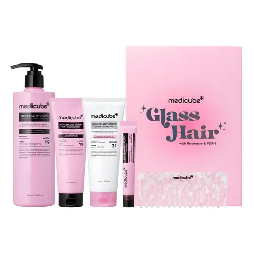 [LIMITED EDITION] Rosemary PDRN Hair Care Set | ALL-IN-ONE 4-Step Routine for Glass Hair | Shampoo, Conditioner, Hair Mask, Scalp Serum + FREE Brush | Care for damaged, frizzy hair, split ends, flaky & weakened scalp | Korean Hair Care