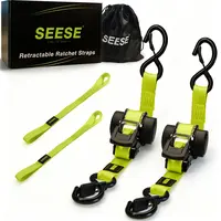 SEESE Car Tie Downs with Ratchets 1"x 11 ft-1550 LB Break Strength Cargo Straps for Moving Appliances, Lawn Equipment, Motorcycle Green