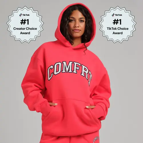 Comfrt | Varsity Hoodie - Mega | Bold Logo Graphic Hooded Pullover Soft Fleece Sweatshirt