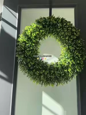 The perfect addition to any front door 😍 🌱  artificial boxwood wreath, front porch decor, front door decor, spring front porch, spring decor, greenery, green wreath, spring wreath for front door @QVC, Inc 
