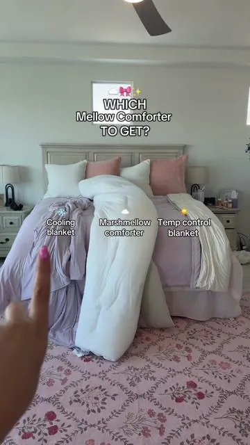 All of these mellow comforters and blankets are so good! The cooling blanket is my favorite but the marshmallow comforter and temperature control blankets are great too! #bedding #blankets #comforter #mellow @Mellow Sleep 