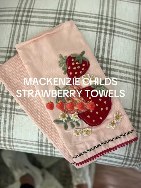Why do we as moms always wait for a special occasion to buy the cute stuff? Meanwhile, we’re using stained towels from 2018. I finally replaced mine with these Mackenzie Childs strawberry towels, and every time I see them hanging there, they genuinely make me smile. You don’t have to earn pretty things. You can enjoy them now. #towel #handtowel #kitchen #handtowels #mackenziechilds 