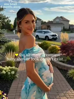 This dreamy off-shoulder floral maternity gown creates stunning soft baby shower photoshoot looks #BabyShowerMaternity #OffShoulderDress #MaternityGown #FloralBumpStyle #dealsforyoudays 