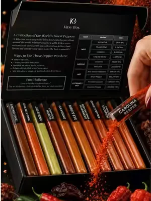 Kitsy Box Hot Pepper Set Starts With Jalapeño and Ends With Regret 🌶️ Ten peppers from around the world, from mild favorites to the legendary Carolina Reaper. Whether you’re chasing flavor, testing your limits, or looking for the perfect gift for the spice fanatic in your life, this set turns every meal into an adventure. Somewhere between jalapeño and ghost pepper, confidence starts disappearing. Tap the link and see how far you make it. #HotSauceLover #SpicyFood #PepperChallenge #TikTokShopFinds #FoodieFavorites