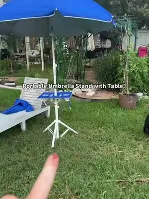 Portable umbrella with tripod stand plus table and hooks! Take your umbrella anywhere perfect for the lake the beach at the ballpark! Always have shade anywhere you go. #PortableUmbrella #UmbrellaTripod #UmbrellaStand #PortableShade 