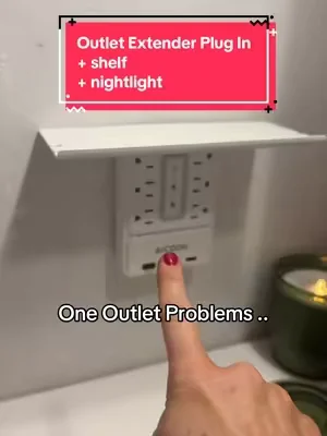 Uses outlet extender to get more plug-in outlets plus USB USB-C, plus a charging shelf plus a nightlight all in one! The best power strip and surge protector all-in-one! #PowerStrip #SurgeProtector #Nightlight #ChargingStation #OutletExtender 