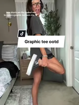 Lace shorts + a graphic tee = my favorite summer outfit formula 🤍 Comfortable, cute, and just enough edge.  #outfitinspo #outfitideas #graphicteeoutfit 